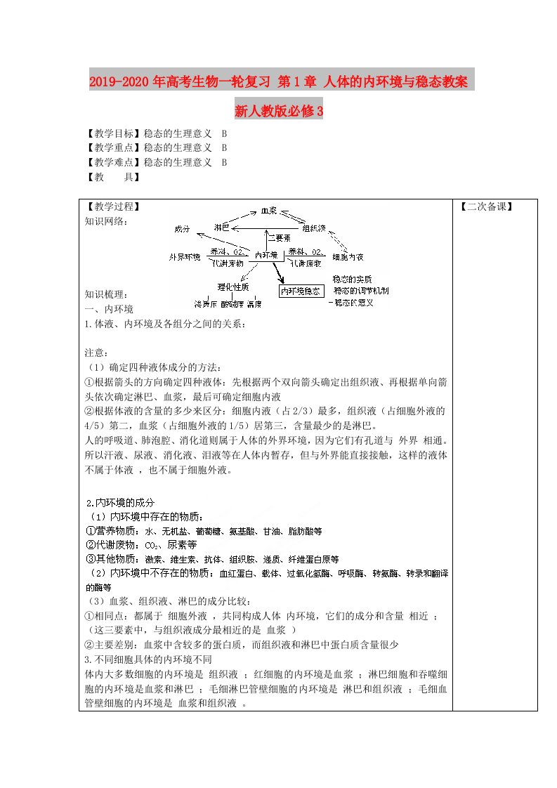 2019-2020年高考生物一轮复习