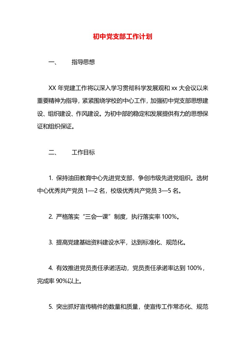 初中党支部工作计划