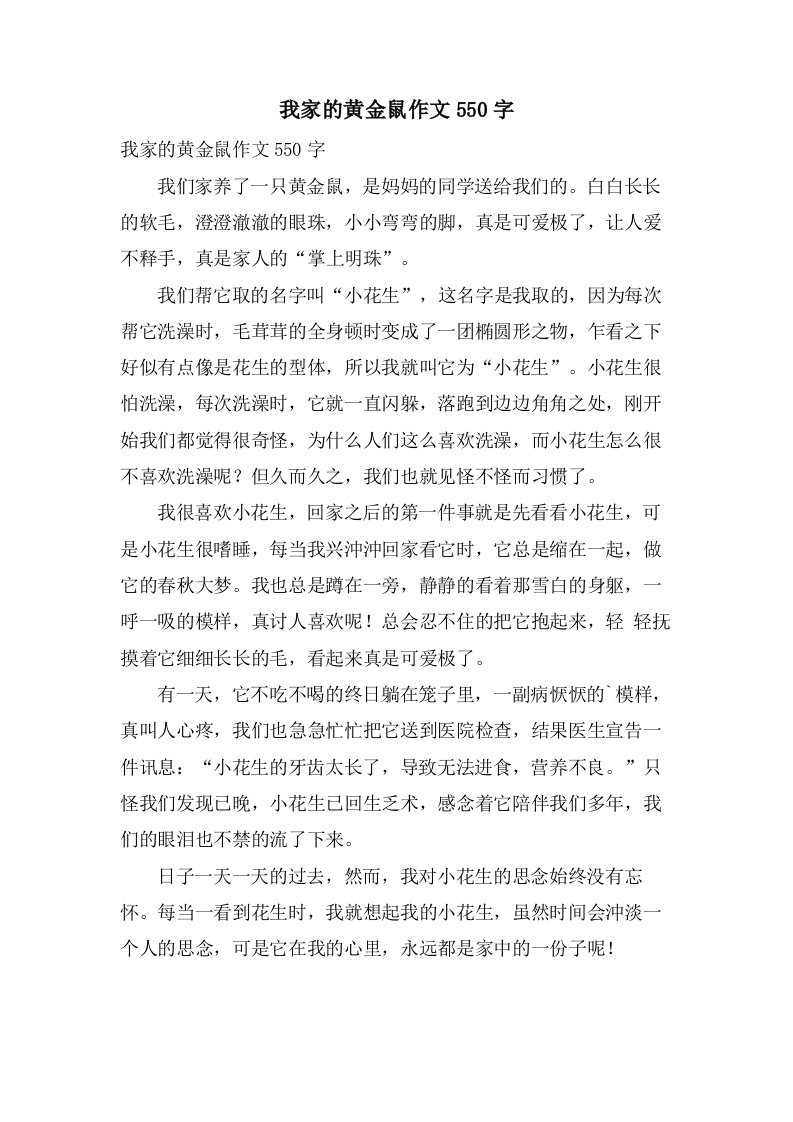 我家的黄金鼠作文550字