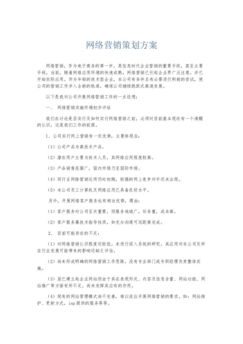 总结报告网络营销策划方案