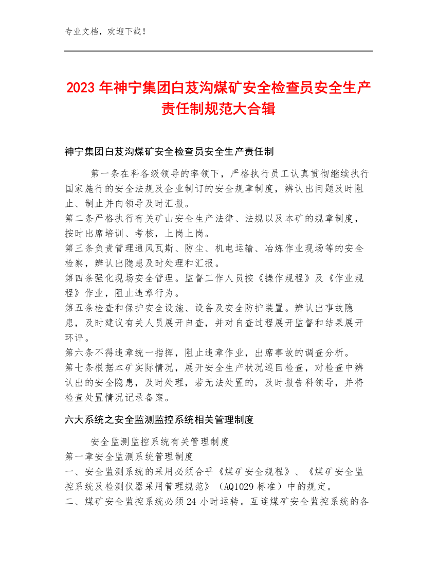 2023年神宁集团白芨沟煤矿安全检查员安全生产责任制规范大合辑