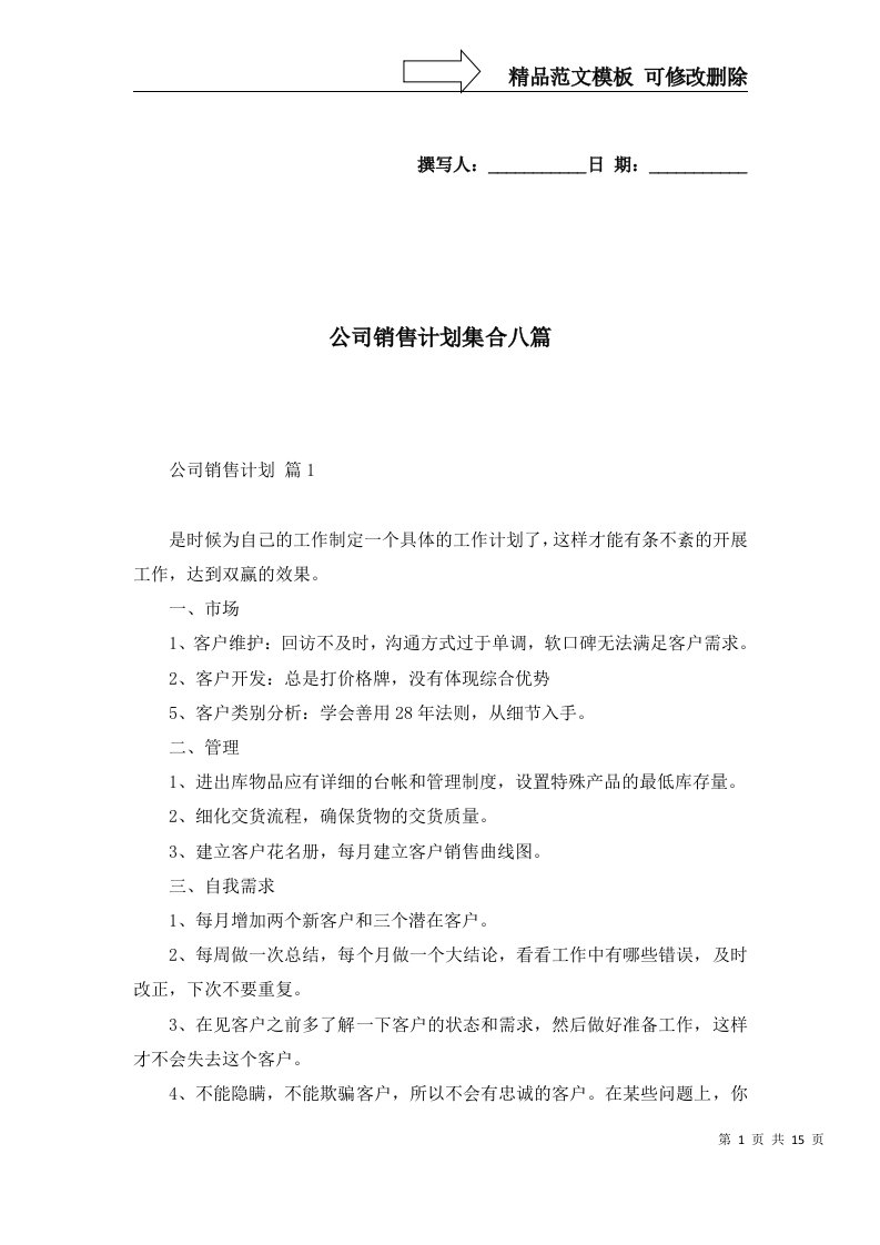 公司销售计划集合八篇