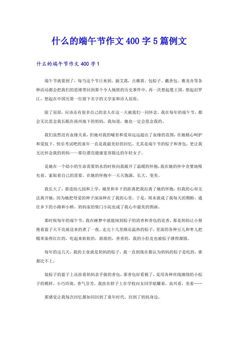 什么的端午节作文400字5篇例文