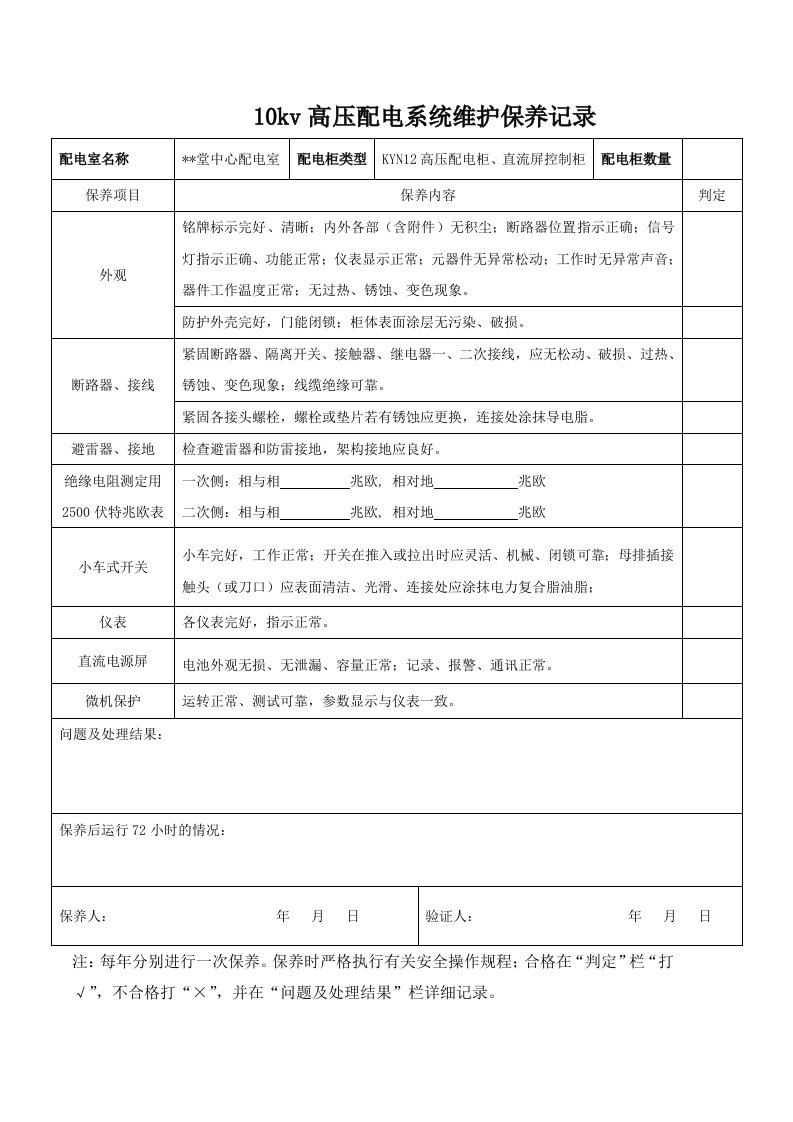 高压配电柜维护保养报告