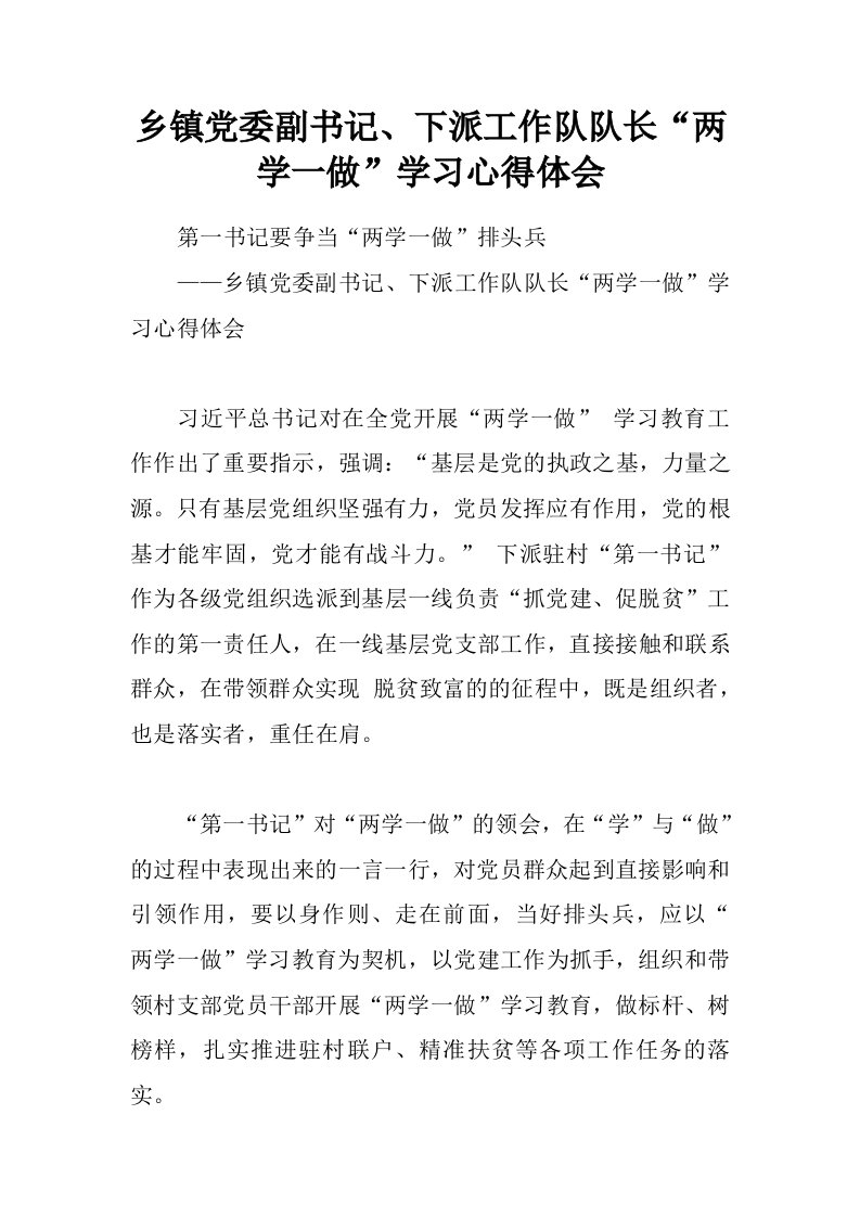 乡镇党委副书记、下派工作队队长“两学一做”学习心得体会.doc