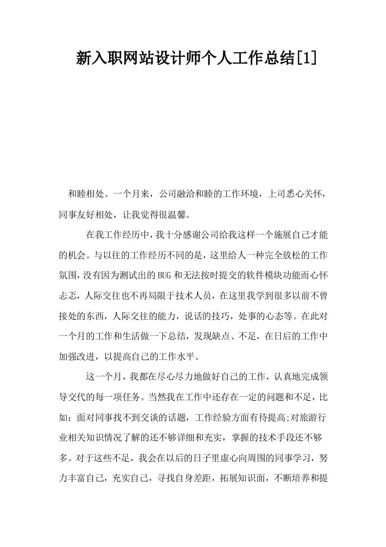 新入职网站设计师个人工作总结1