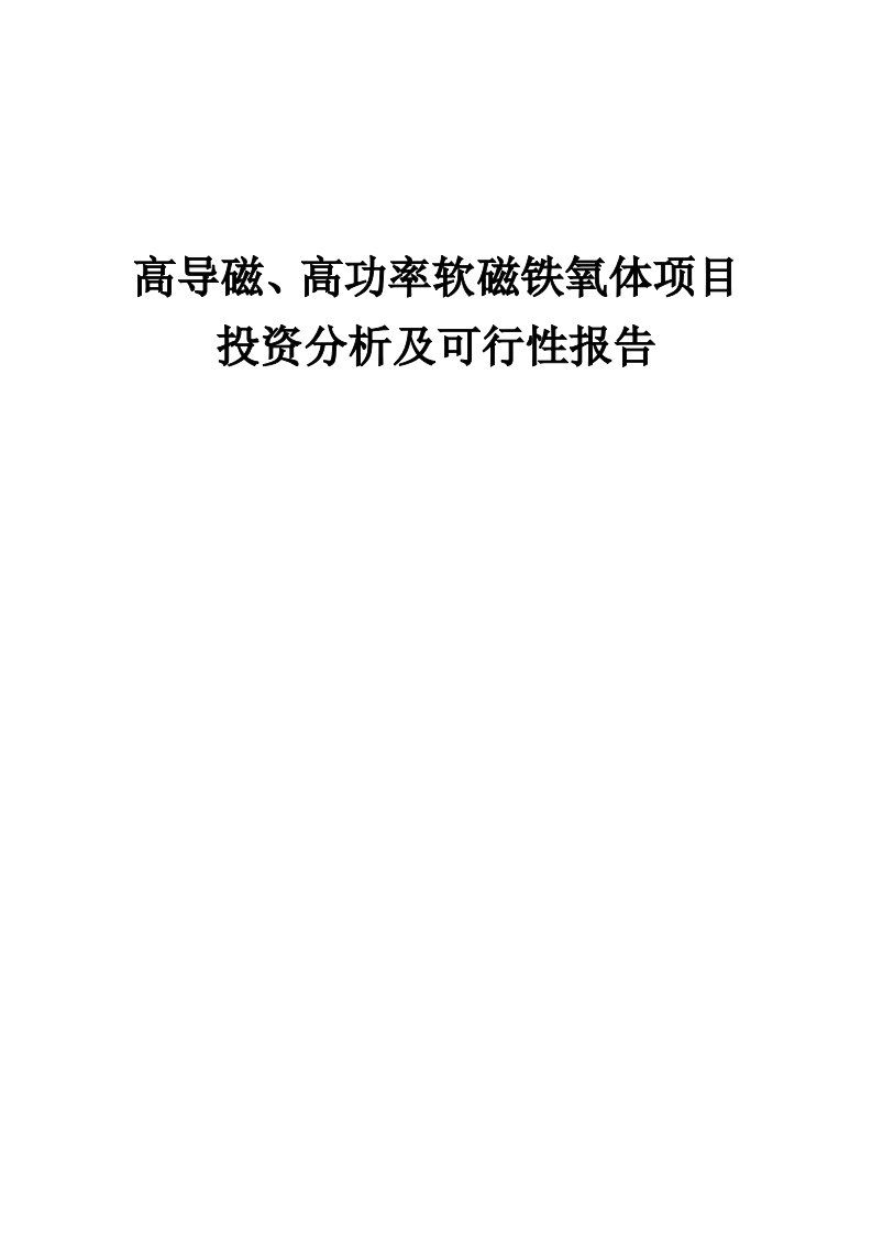 2024年高导磁、高功率软磁铁氧体项目投资分析及可行性报告