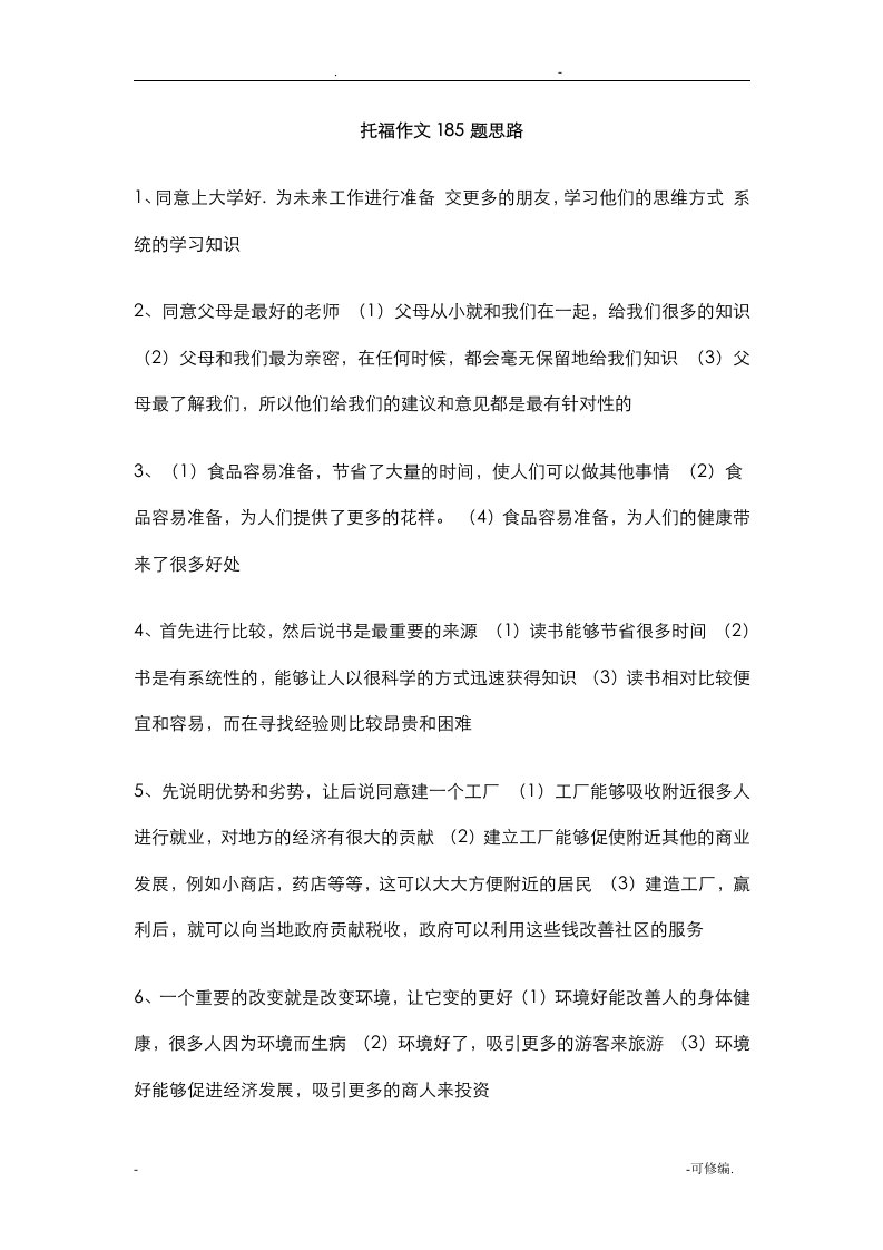 托福185道作文题总结