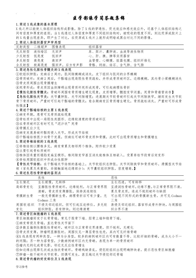 医学影像学简答题集锦