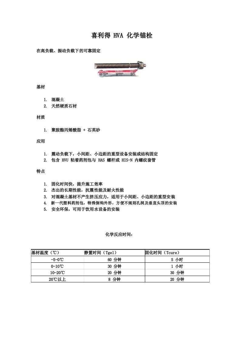 喜利得化学锚栓参数