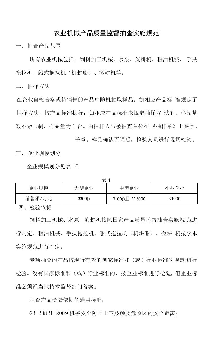 农业机械产品质量监督抽查实施规范