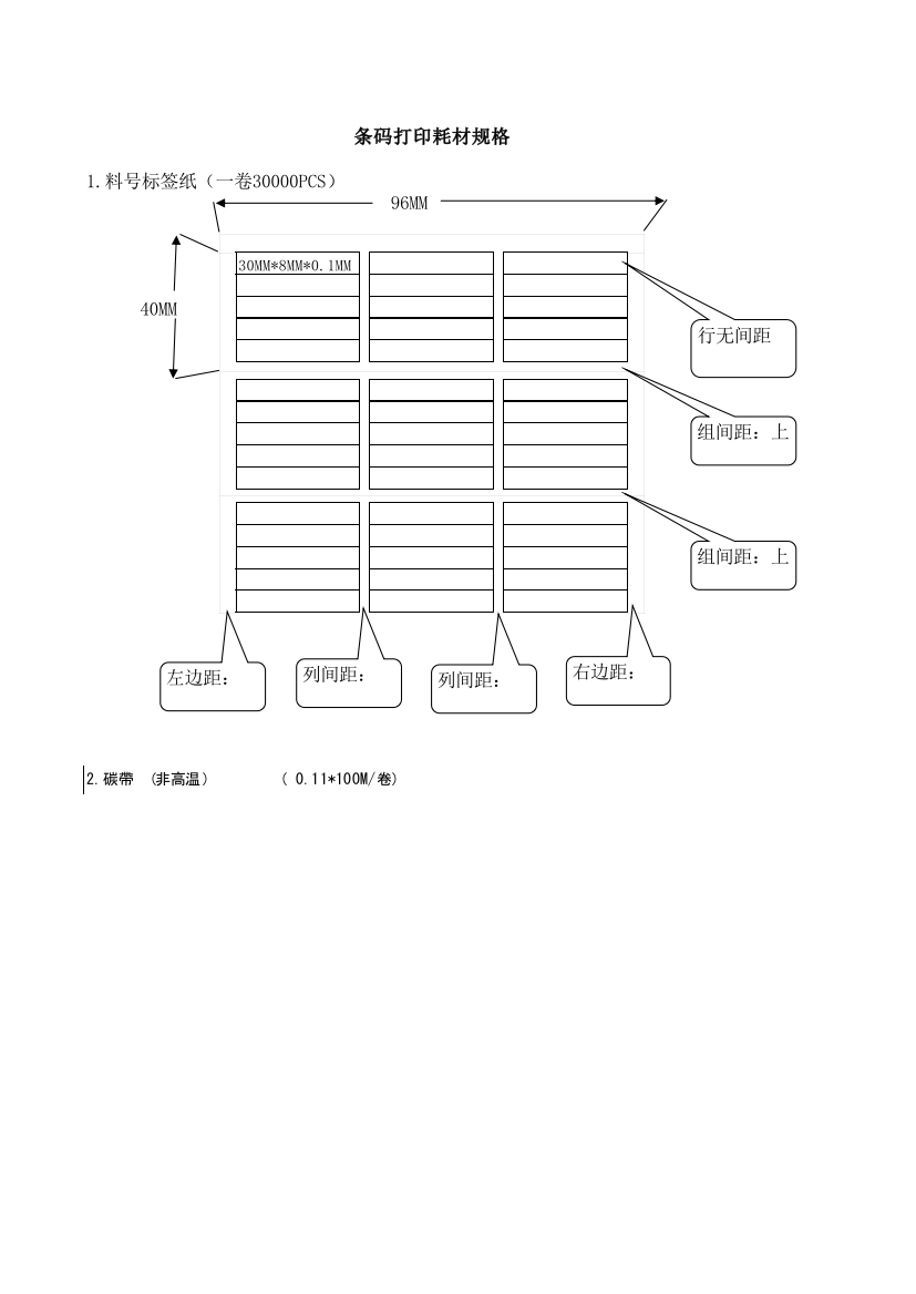 条码打印耗材规格