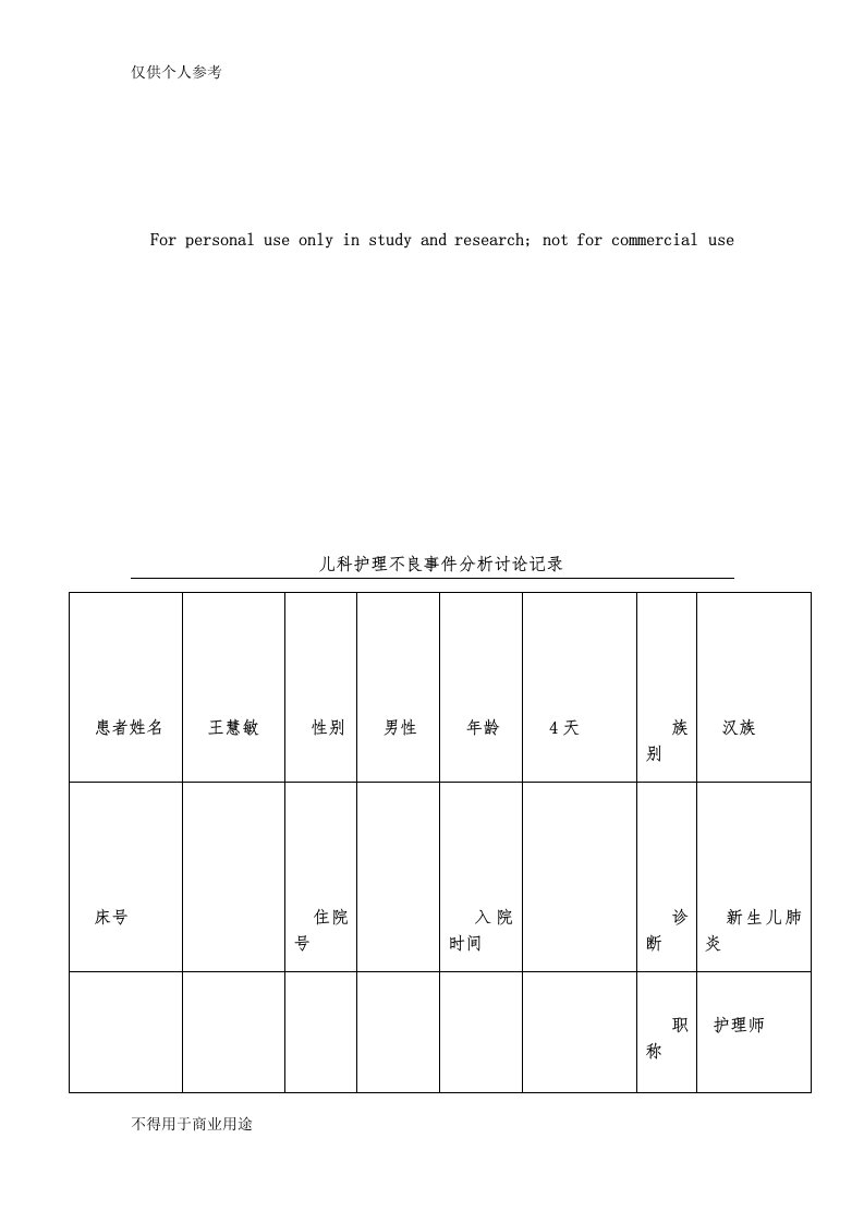 护理不良事件分析讨论记录