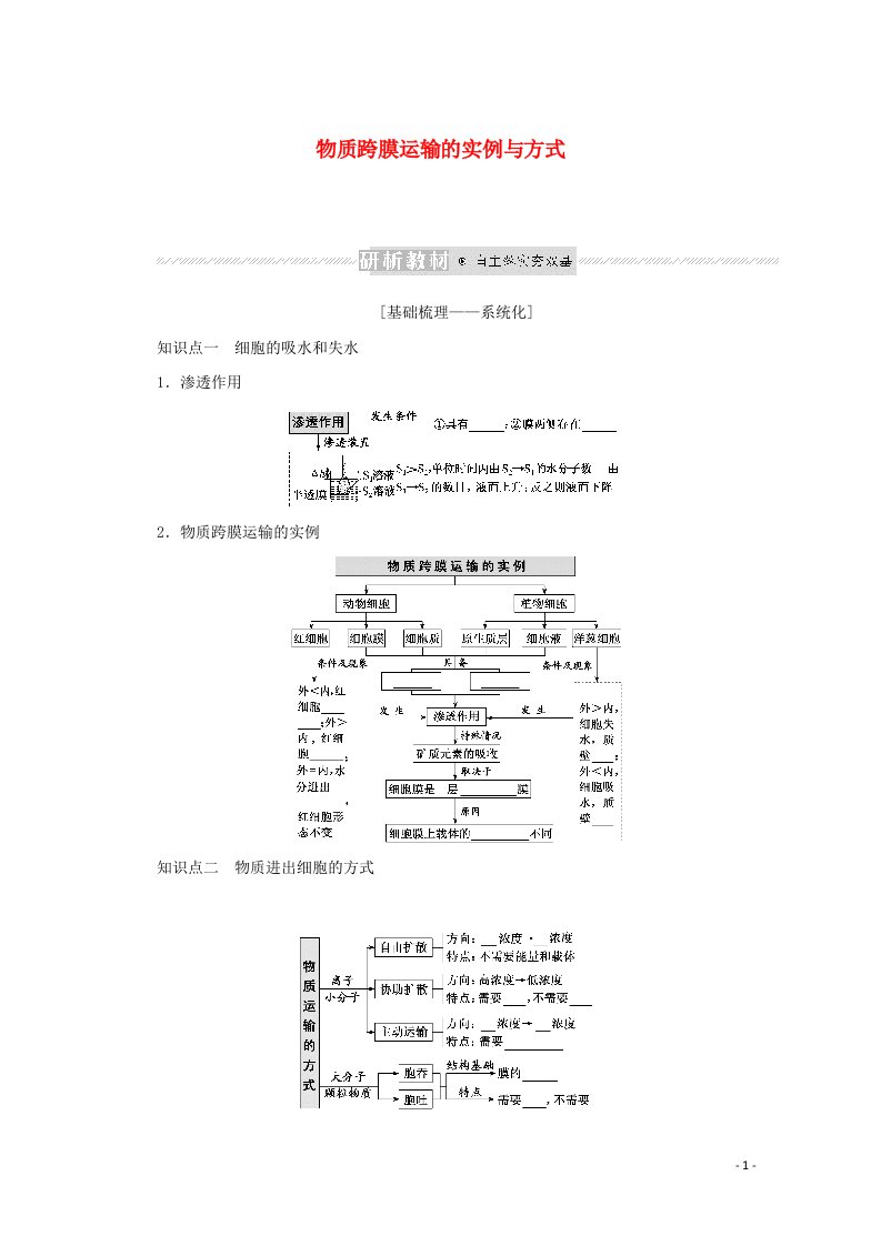 2022届高考生物一轮复习第二单元细胞的基本结构和物质运输功能3物质跨膜运输的实例与方式学案新人教版必修1