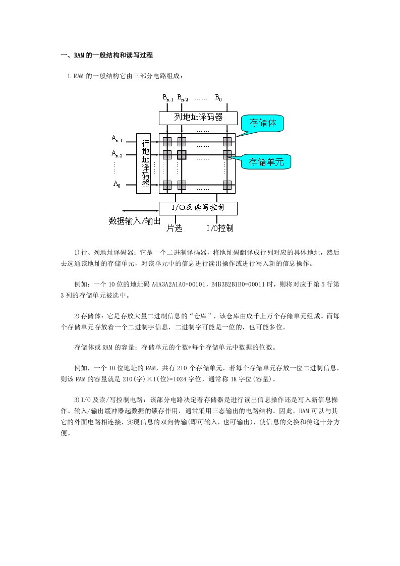 RAM的一般结构和读写过程