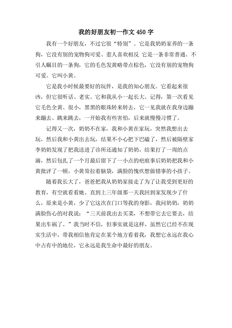 我的好朋友初一作文450字