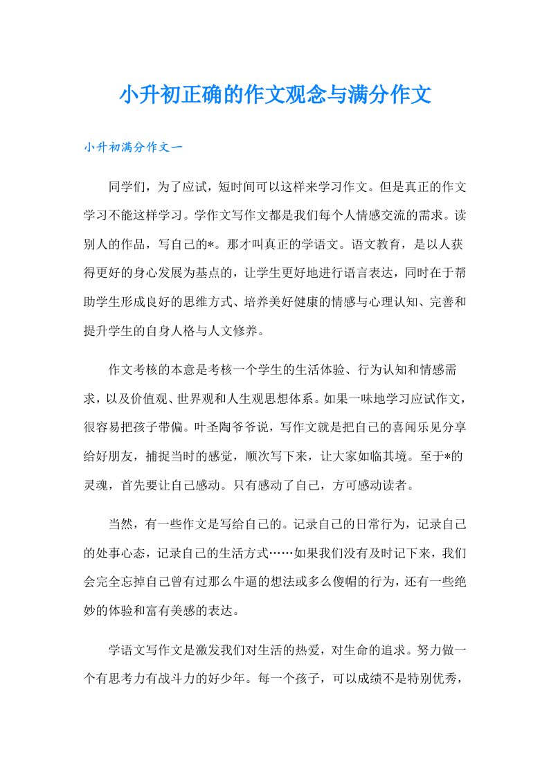 小升初正确的作文观念与满分作文