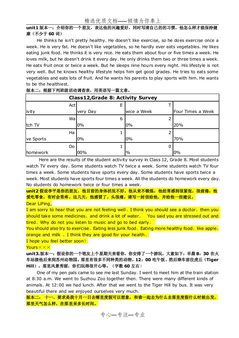 人教版八年级英语作文(上册)范文(共6页)