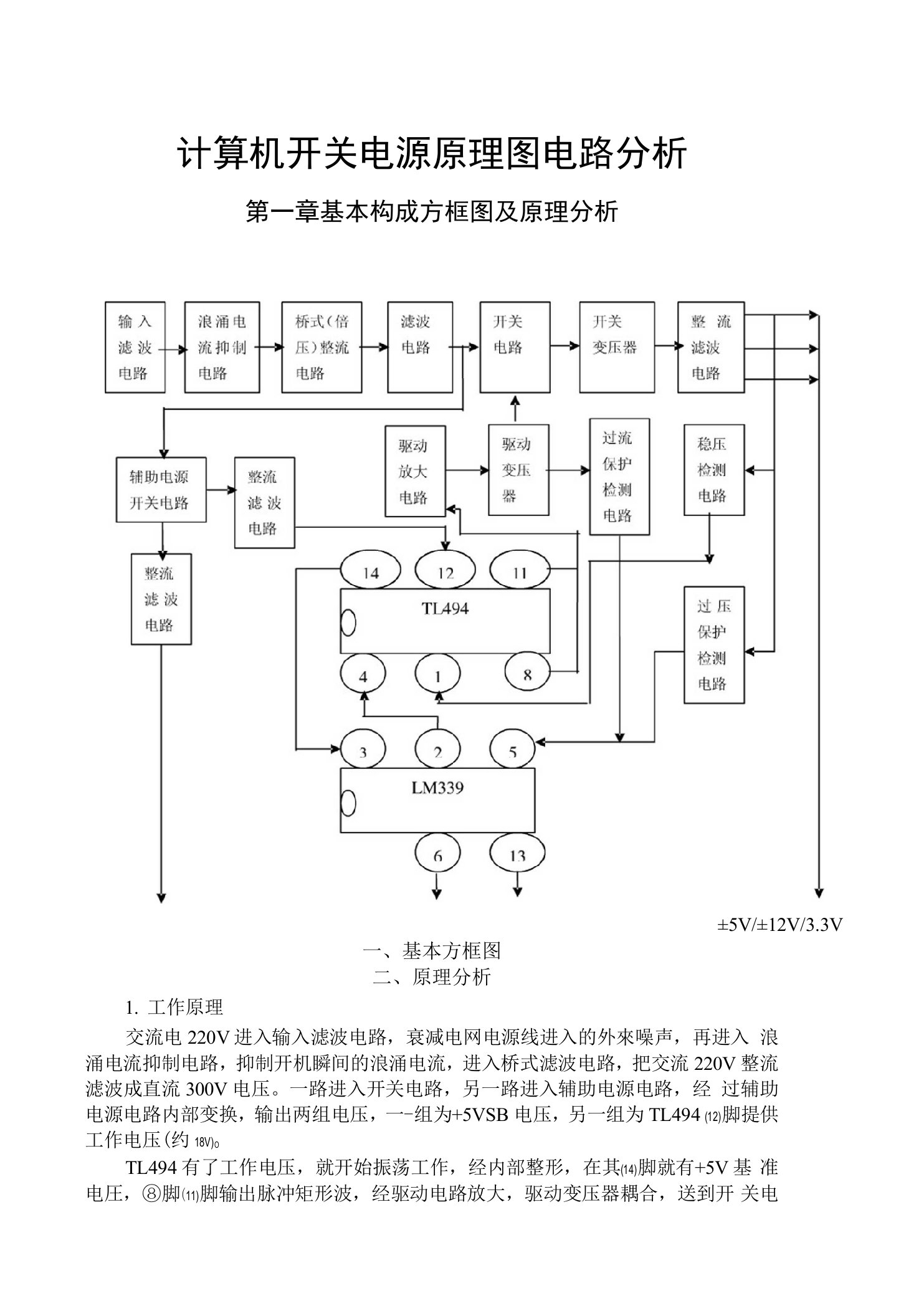 计算机开关电源原理图电路分析第一章基本构成方框图及原理分析一、基本方框图