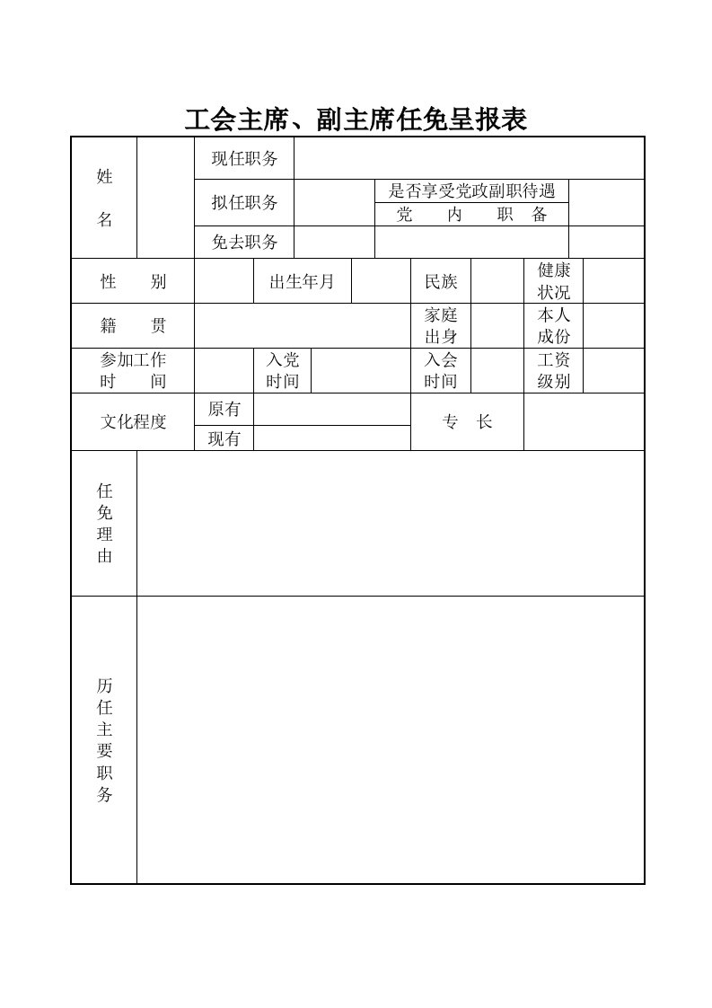 工会主席、副主席任免呈报表