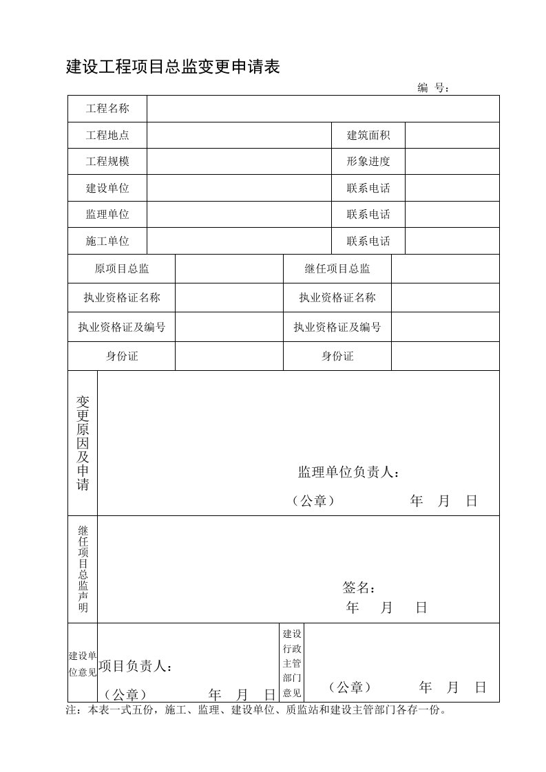 建设工程项目总监变更申请表