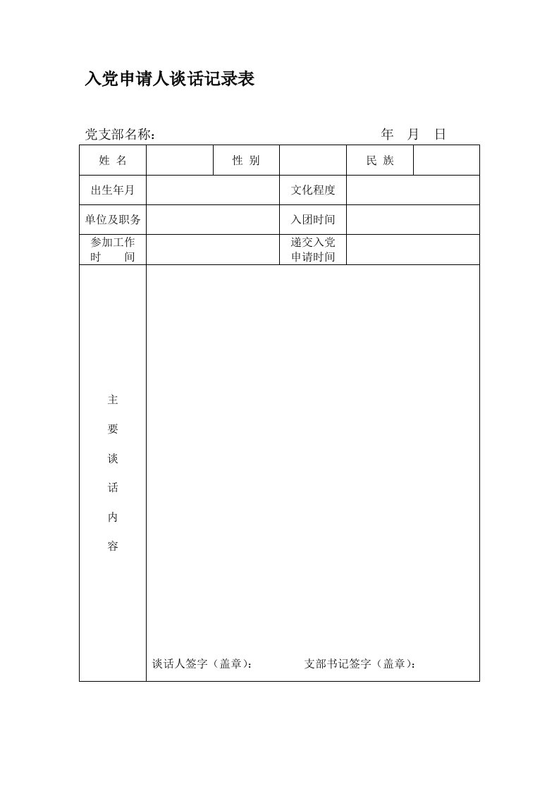 入党申请人谈话记录表