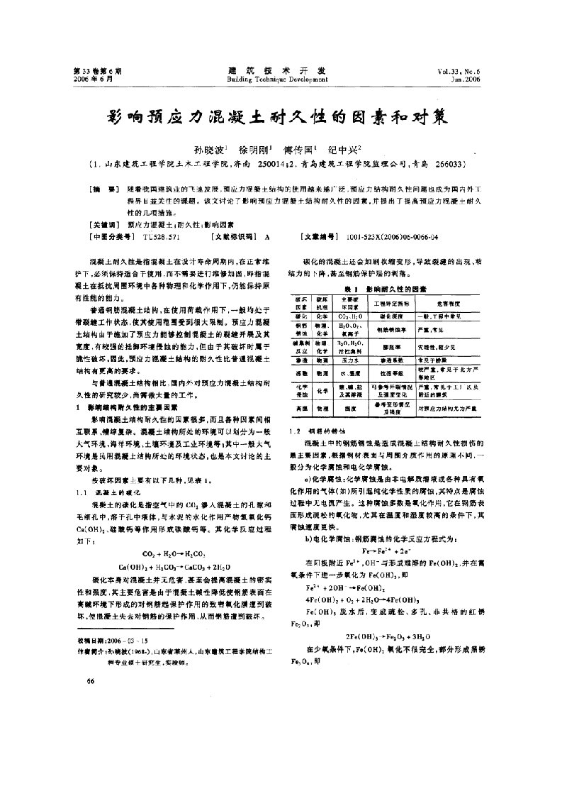 建筑工程管理-影响预应力混凝土耐久性的因素和对策摘录自建筑技术开发06年6期第6669页