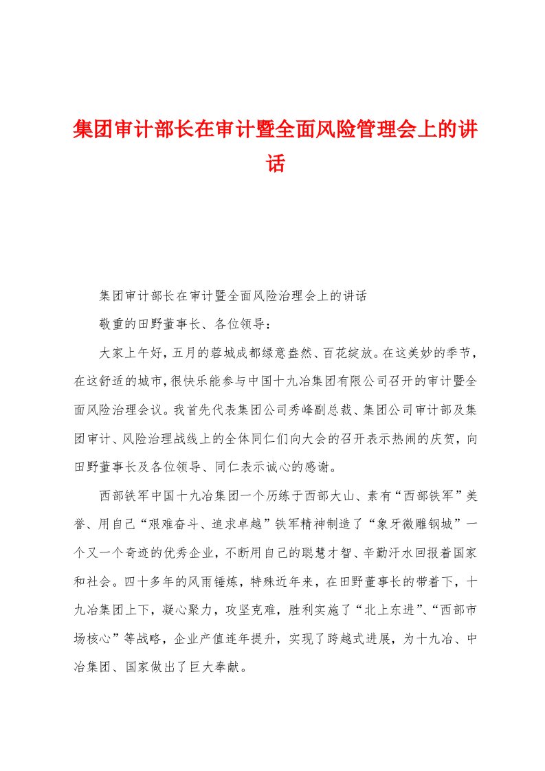 集团审计部长在审计暨全面风险管理会上的讲话