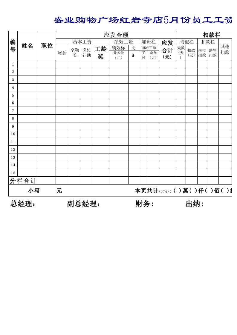 员工工资表-标准版模板范本