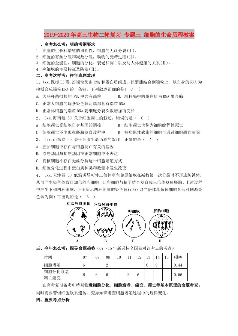 2019-2020年高三生物二轮复习