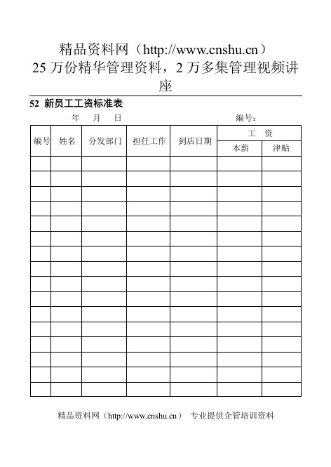 52新员工工资标准表