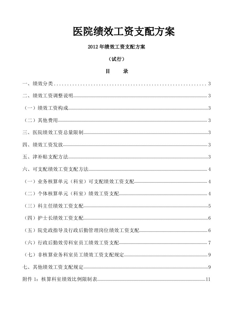 医院绩效工资分配方案汇编