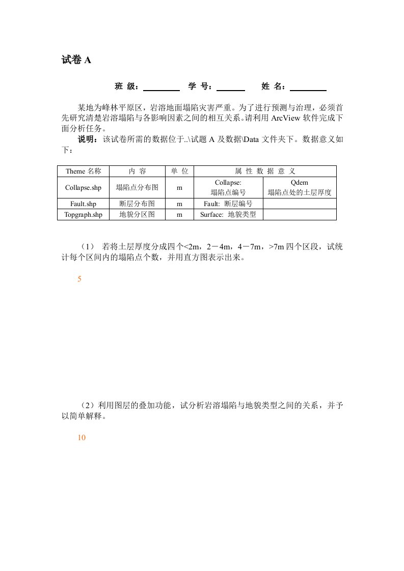 中国地质大学GIS试卷A