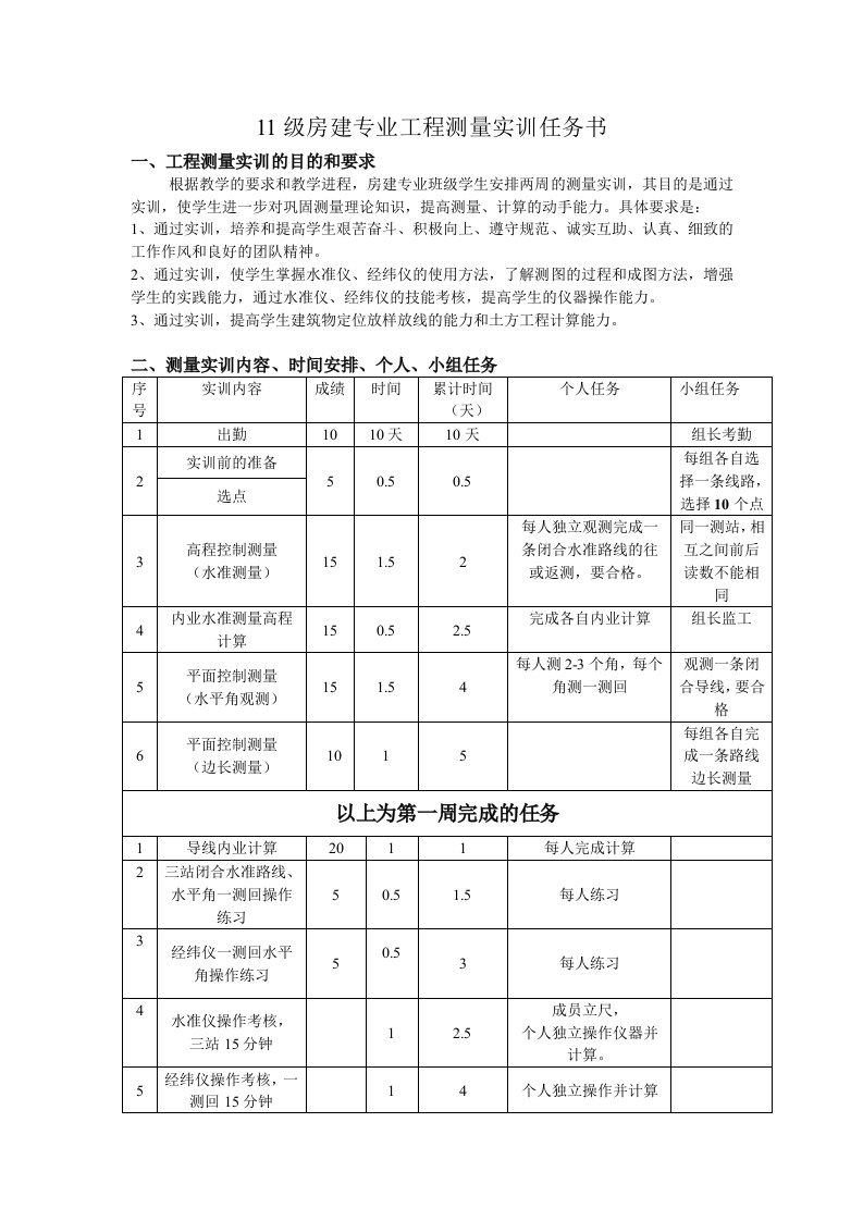 房建施工实训任务书