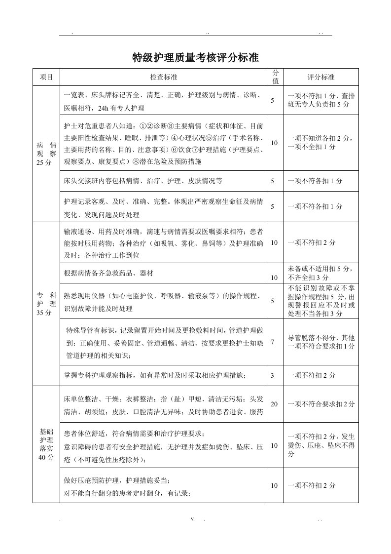 分级护理检查表格