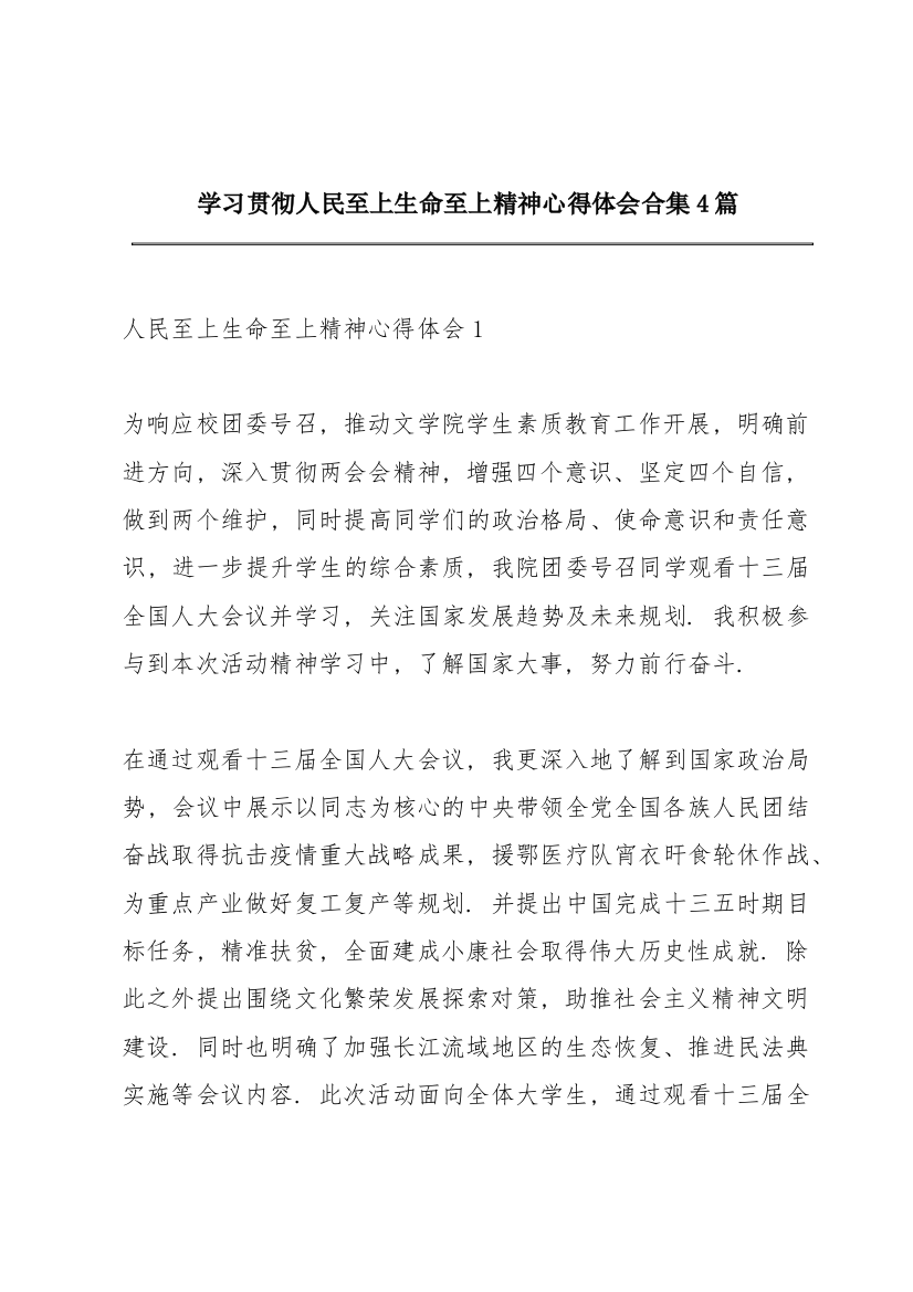 学习贯彻人民至上生命至上精神心得体会合集4篇