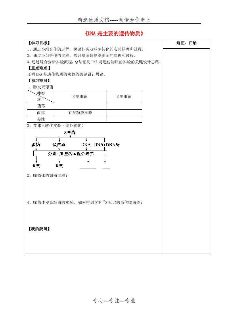 高三生物一轮复习-专题-DNA是主要的遗传物质导学案(共4页)