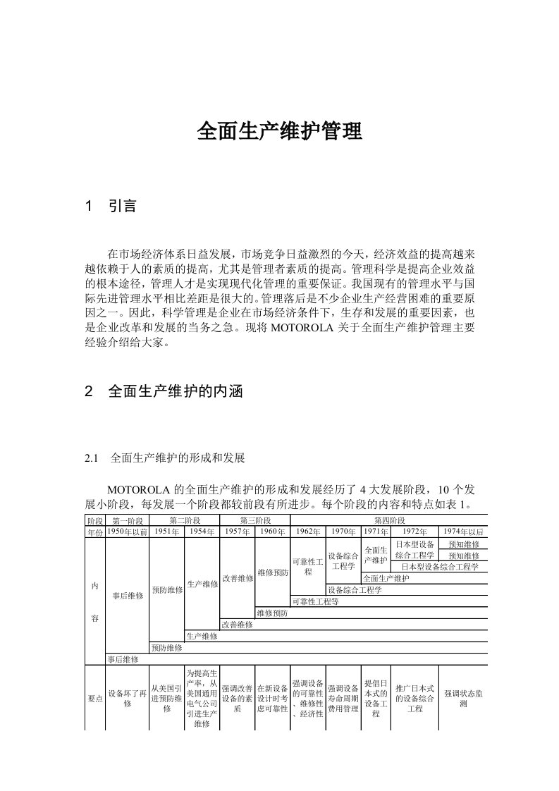 摩托罗拉公司-全面生产维护管理体系