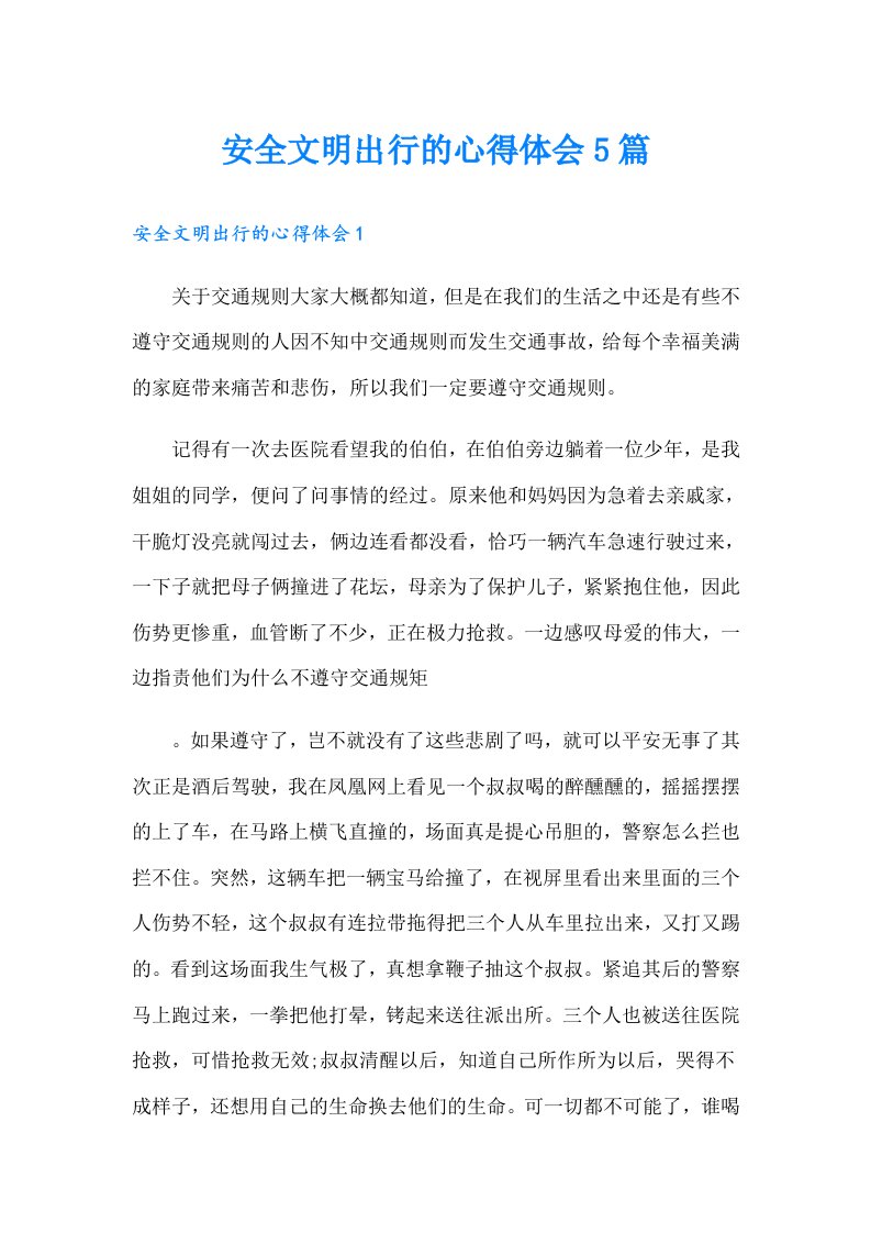 安全文明出行的心得体会5篇