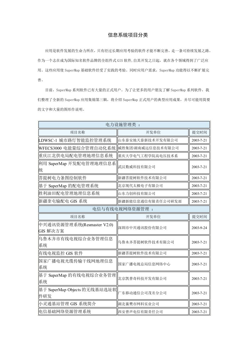 信息系统项目分类