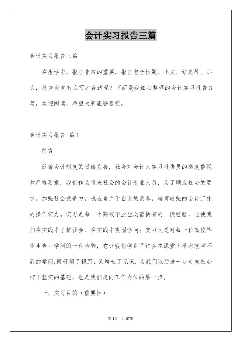 会计实习报告三篇例文6