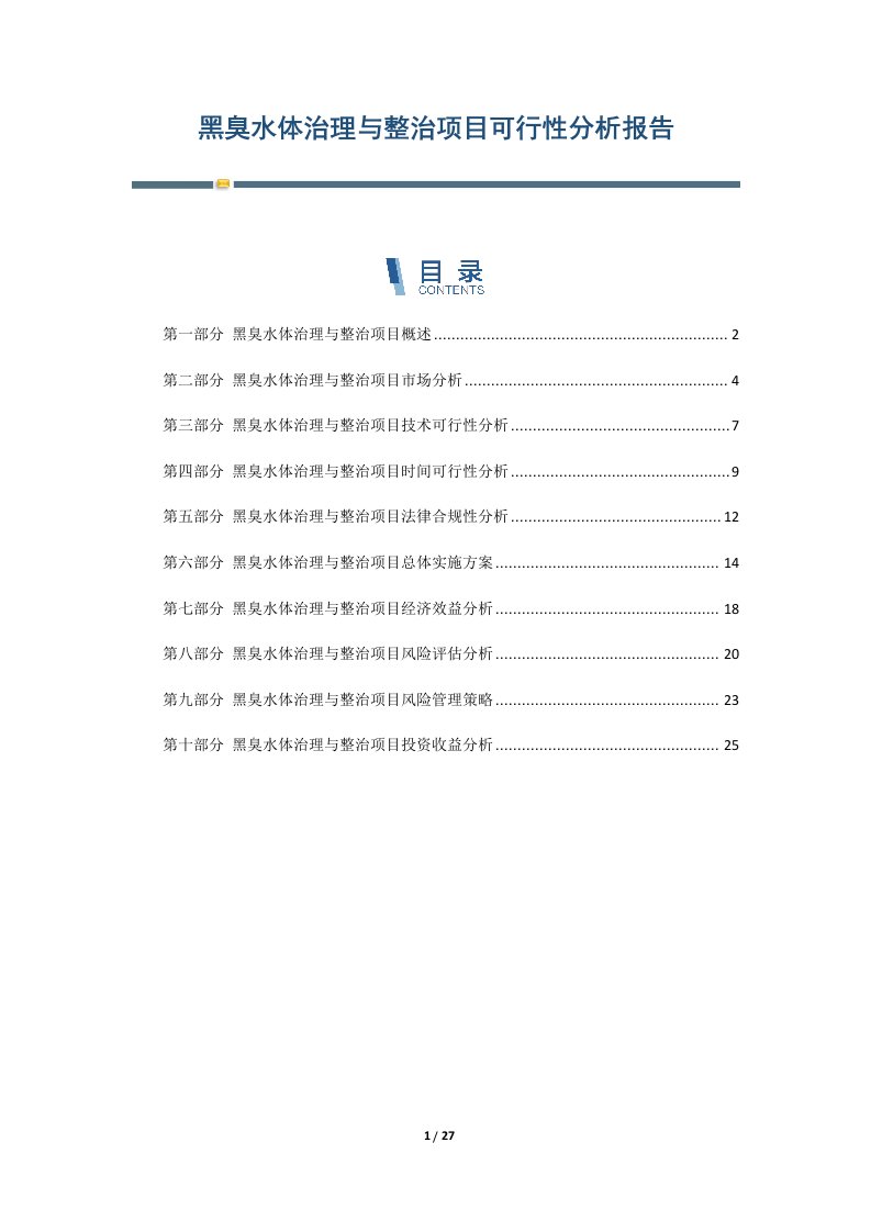 黑臭水体治理与整治项目可行性分析报告