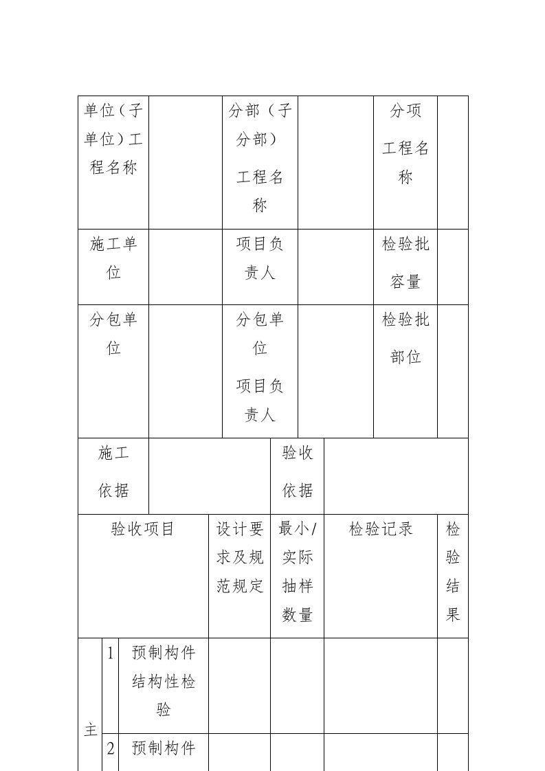 预制构件进场检验批质量验收记录