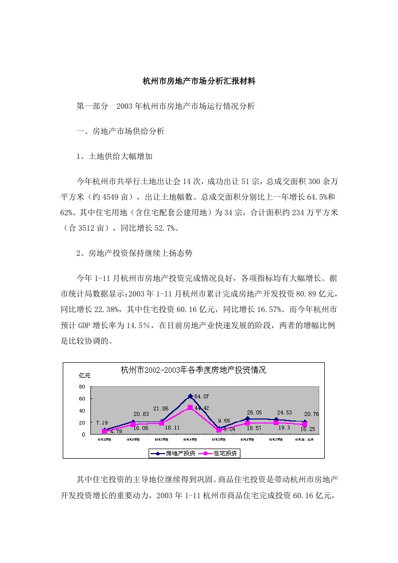 杭州市房地产市场分析汇报材料（DOC