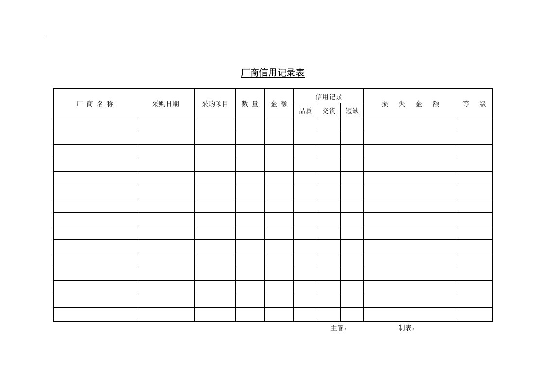 【管理精品】510厂商信用记录表