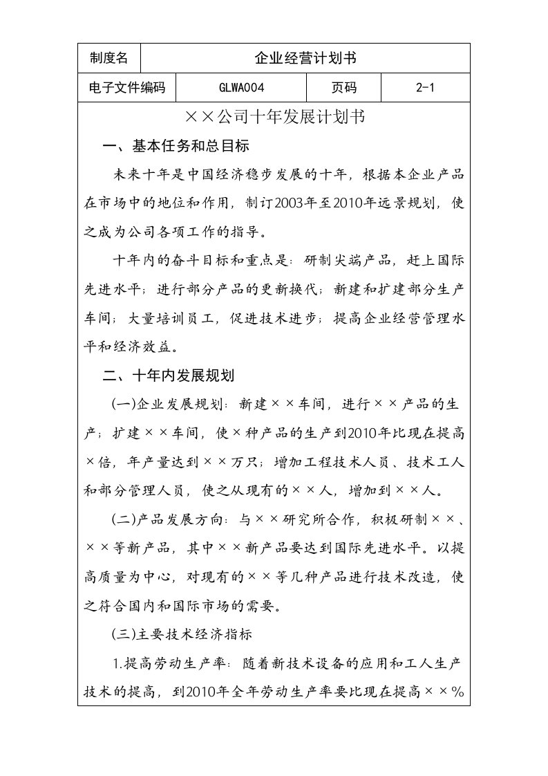 精选企业管理经营计划书及其编写注意事项