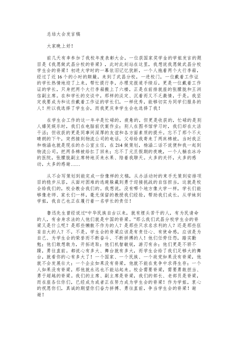 总结大会发言稿范文word版