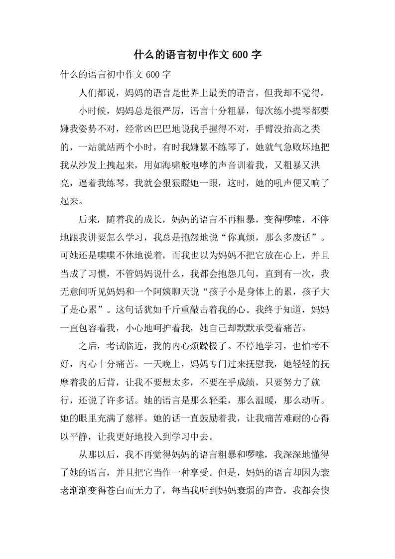 什么的语言初中作文600字