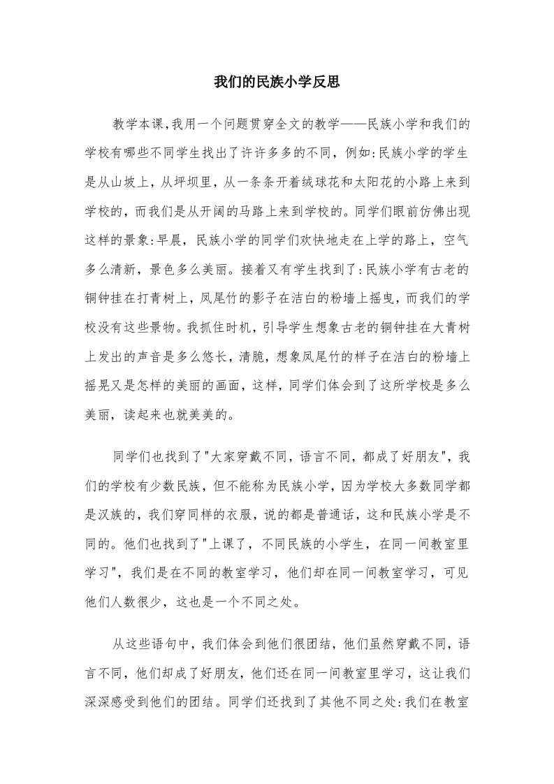 我们的民族小学反思