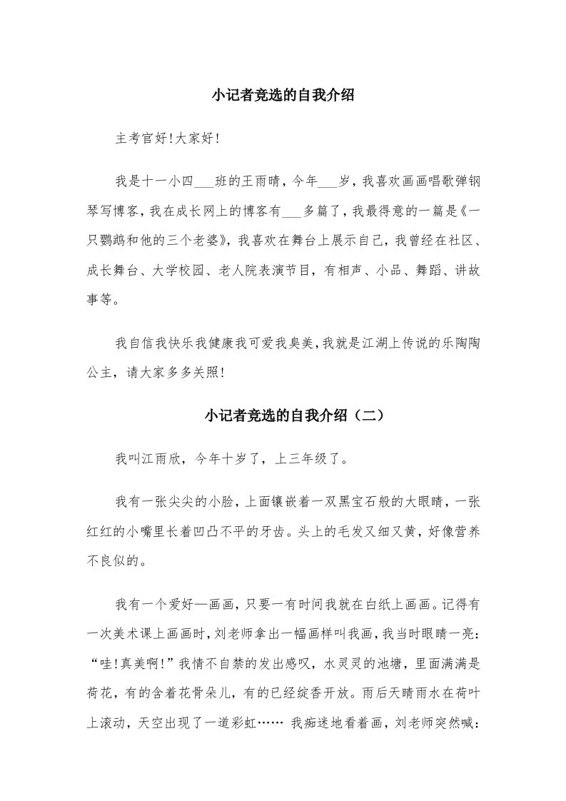 小记者竞选的自我介绍